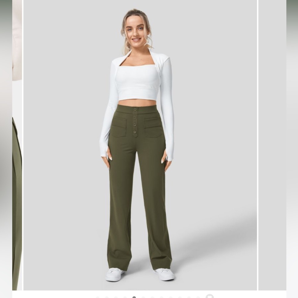 Halara High Waisted Button Multiple Pockets Straight Leg Casual Pants
